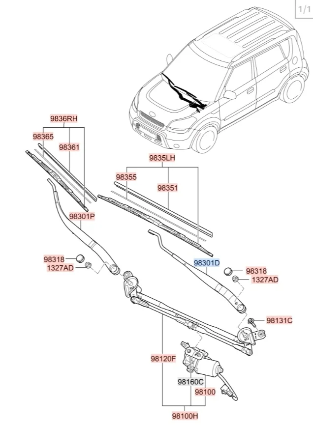Поводок стеклоочистителя (дворник) Kia Soul 2008 AM