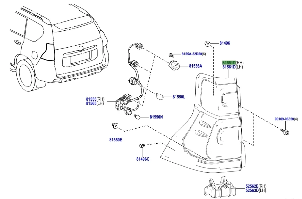 Фонарь (стоп сигнал) Toyota Land Cruiser Prado 2021 J150