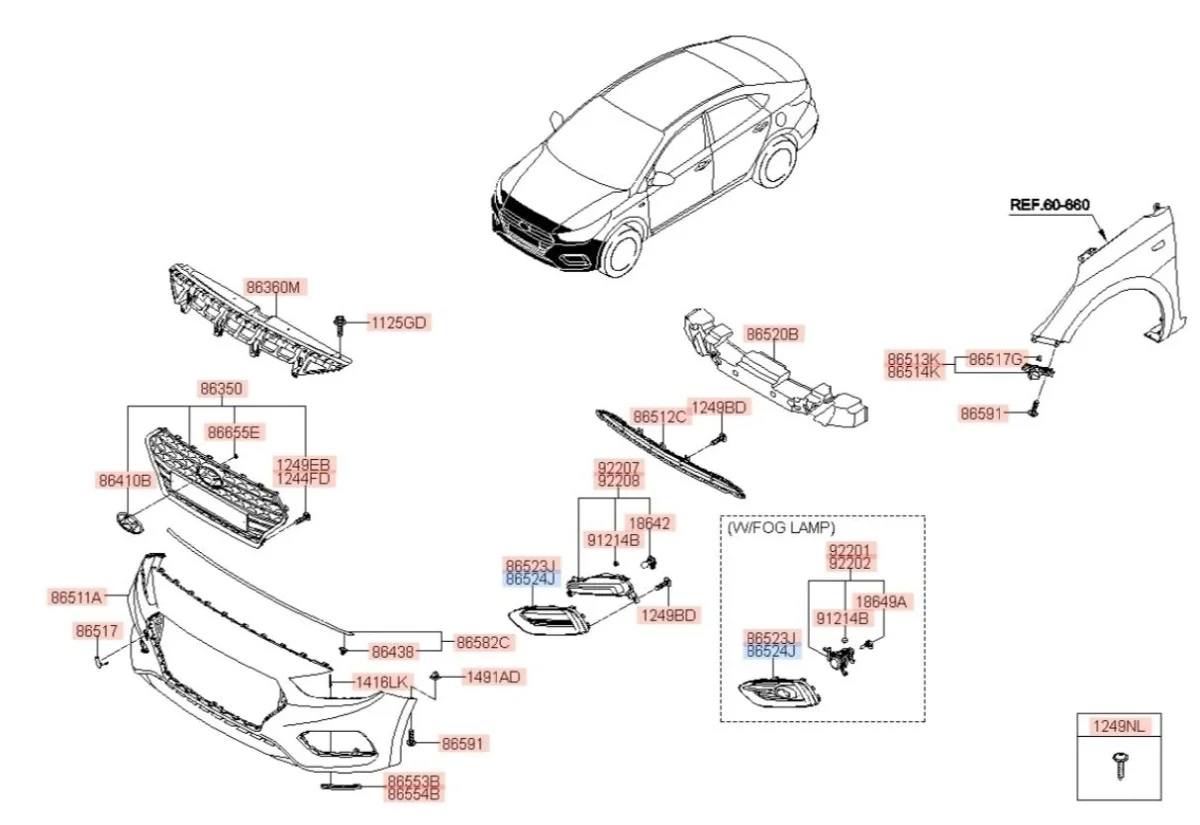 Оправа противотуманной фары Hyundai Solaris 2017- HCR