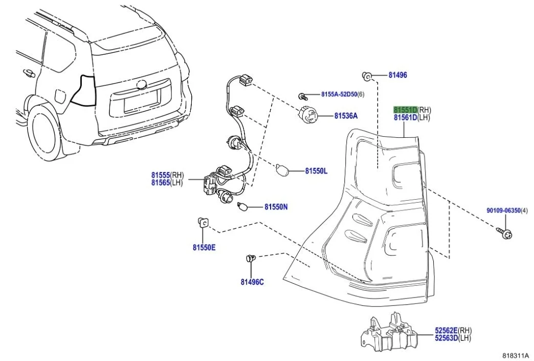 Фонарь (стоп сигнал) Toyota Land Cruiser Prado 2009-2023 J150