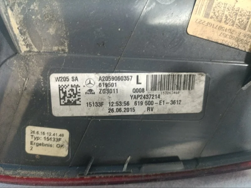 Стоп-сигнал Mercedes-Benz C-Class 2015 A2059060357 W205 OM 651 DE 22 LA, задний левый