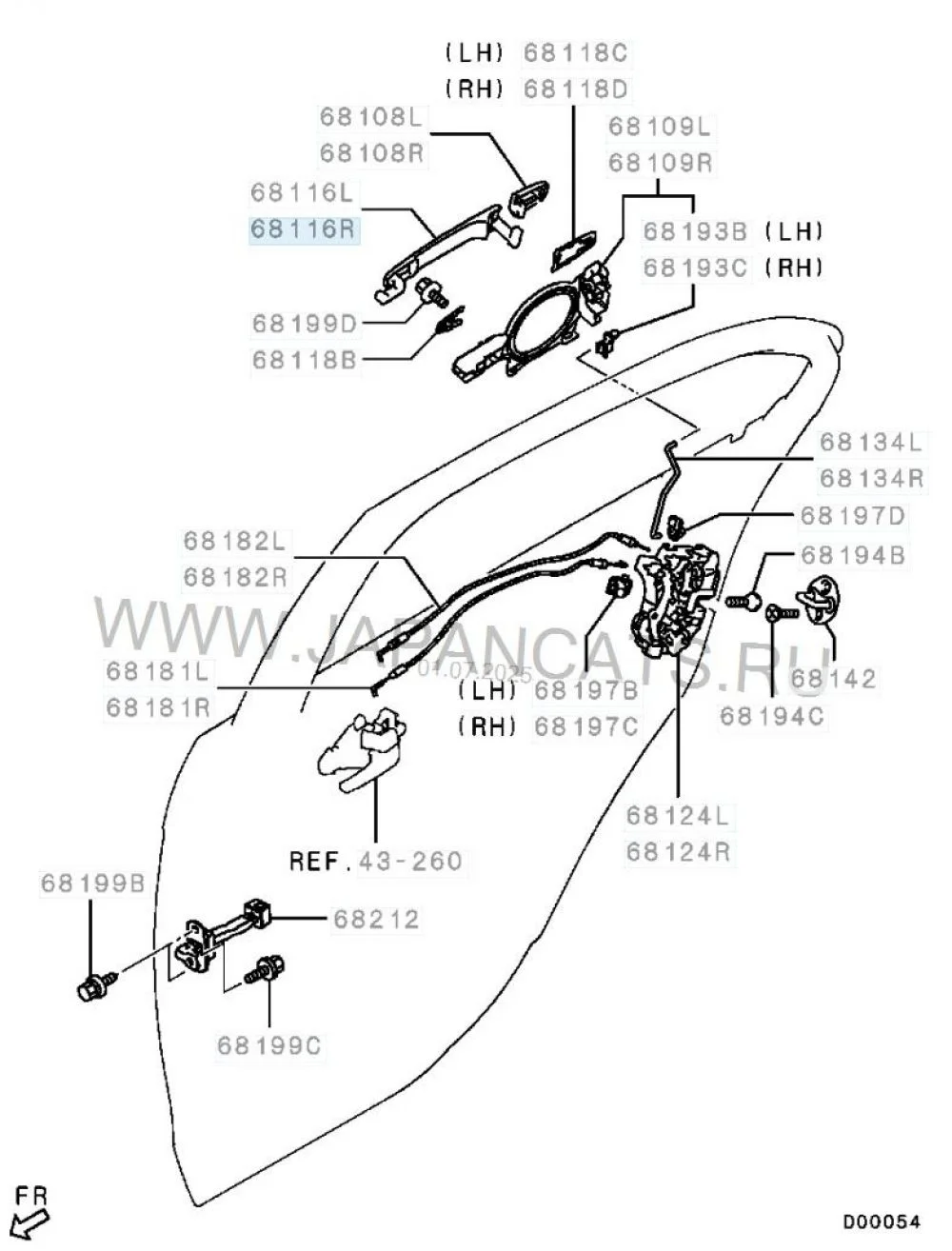 Ручка двери передней наружная правая Mitsubishi Lancer X (2007—2010)