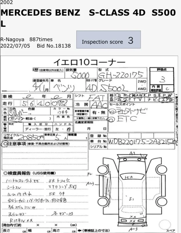 Продажа Mercedes-Benz S class 5.0 (306Hp) (113.960) RWD AT по запчастям