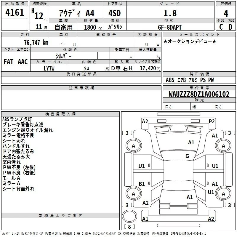 Продажа Audi A4 1.8 (125Hp) (APT) FWD MT по запчастям