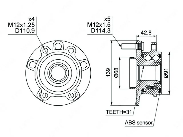Ступица колеса передняя левая для Mazda CX 5 KE 2011-2017 на фотографиях
