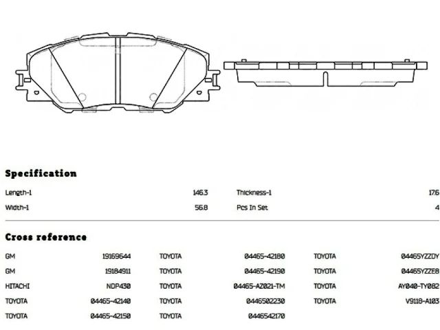 Тормозные колодки передние для Toyota RAV4 XA30 2005-2012 на фотографиях
