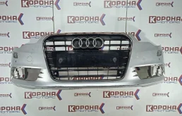 Накладка переднего бампера  Audi A6 2012 4G0807065B C7 Б/У В сборе с решоткой потёртости царапины цвет серебро